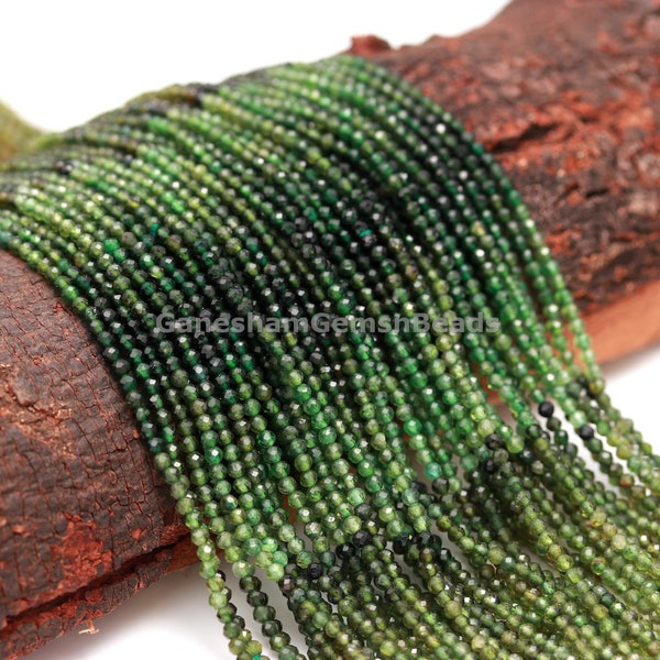 Perles de pierres précieuses rondes à facettes AAA+ Tourmaline verte, perles de tourmaline verte ombrées naturelles de 2 mm, perles vertes chromées pour la fabrication de bijoux et d'artisanat