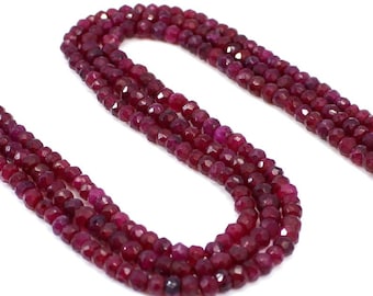 AAA+ Ruby Corundum Faceted Rondelle Gemstone Beads,13 Inches, 3-5 mm, Top Quality Ruby faceted Rondelle Beads,Red Ruby For Jewelry
