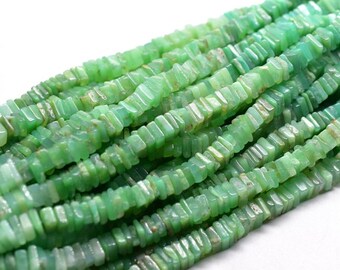 Natural Chrysoprase Smooth Heishi Square Shape Beads, Green Chrysoprase Square Beads, Chrysoprase Loose Gemstone For Making Jewelry Design