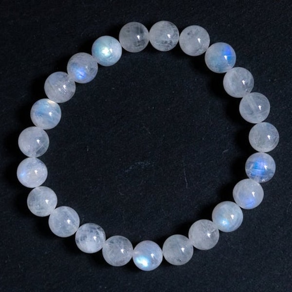 Moonstone Bracelet Genuine Rainbow Moonstone \ Yoga Bracelet Beaded Gemstone Stretch Bracelet Goddess Stone