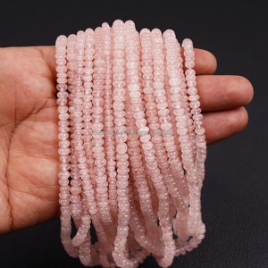 Natural Rose Quartz Smooth Rondelle Beads, 4-5 mm Plain Rondelle Gemstone Beads 15 Strand AAA Handmade Beads for Making Jewelry Craft image 2