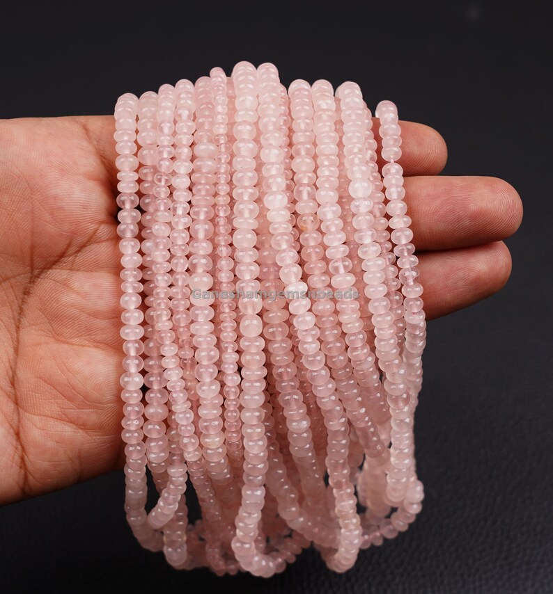 Natural Rose Quartz Smooth Rondelle Beads, 4-5 mm Plain Rondelle Gemstone Beads 15 Strand AAA Handmade Beads for Making Jewelry Craft image 2