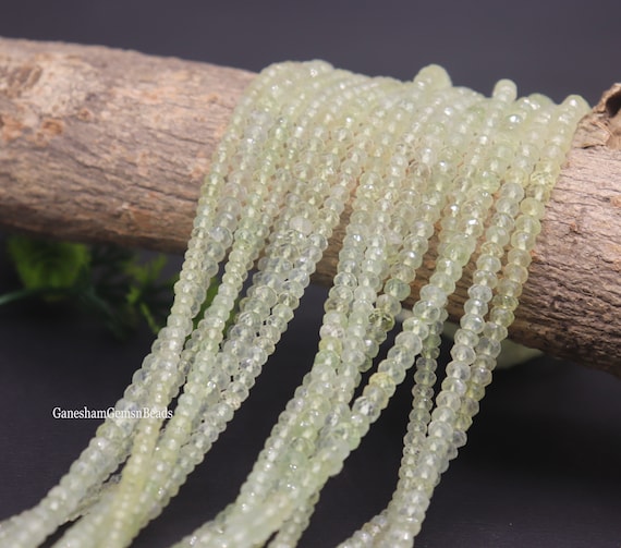 Prehnite Faceted Rondelle Beads, Natural Green Prehnite Rondellle Beads, 4-4.5 mm Faceted Prehnite Beads For Making Jewelry & Earrings