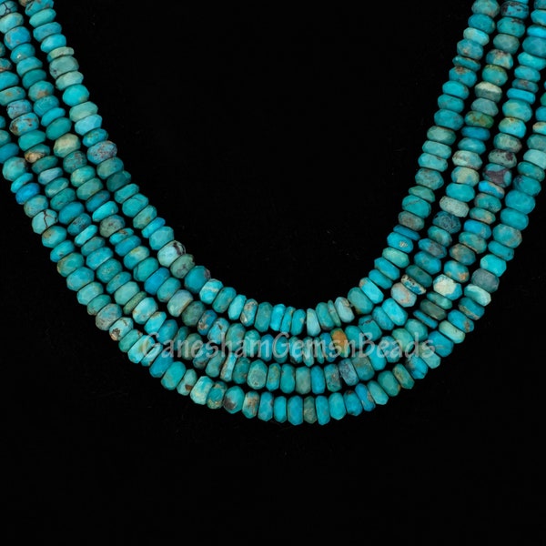 Perles rondelles à facettes turquoise naturelles de l’Arizona, perles à facettes turquoise, perles rondelles turquoise, perles turquoise Arizona, turquoise Kingman