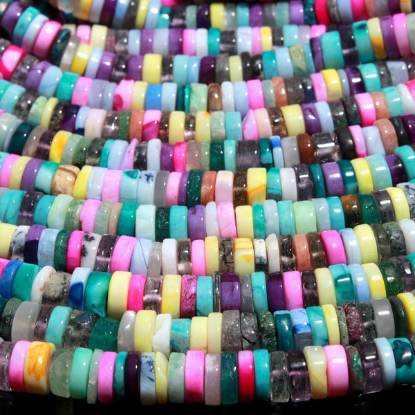 Pneu Heishi lisse Candy Opal, perles de pneu Candy Opal, perles en forme de roue multi disco, perles d’opale, collier de pierres précieuses mélangées, perles multi disco