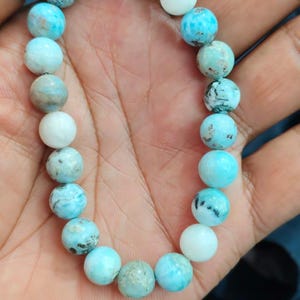 Larimar Bracelet, Natural Larimar Smooth Round Gemstone Bracelet, Stone Diffuser Bracelet, Stretch Bracelet Gift For Men And Womens