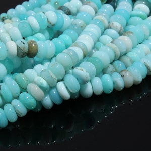 Peruopal släta rondellpärlor, 7-8 mm peruopal rondellpärlor, släta rondellpärlor i sträng, peruanska opalpärlor, blå opal