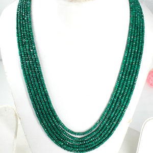 Emerald Necklace, Emerald Corundum Faceted Rondelle Necklace, 4-5 MM Emerald Beads, Emerald Corundum Necklace Bride