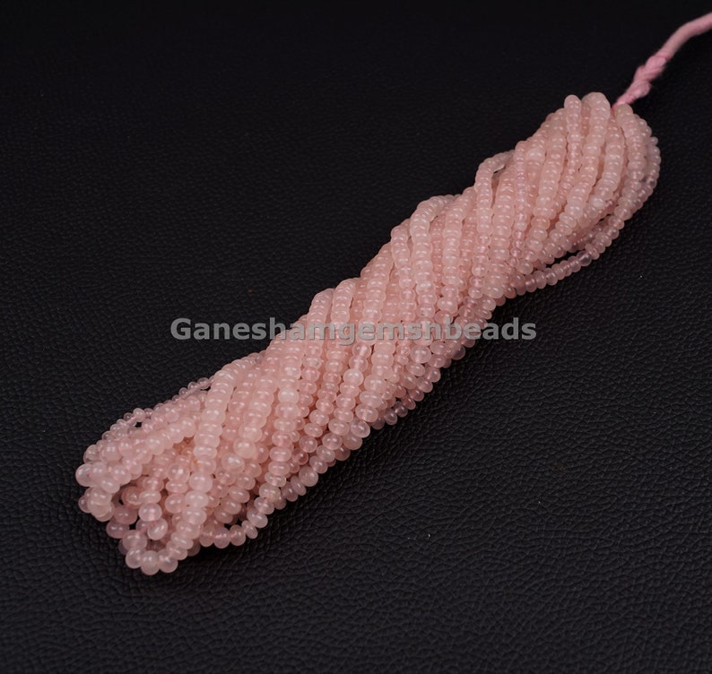 Natural Rose Quartz Smooth Rondelle Beads, 4-5 mm Plain Rondelle Gemstone Beads 15 Strand AAA Handmade Beads for Making Jewelry Craft image 4