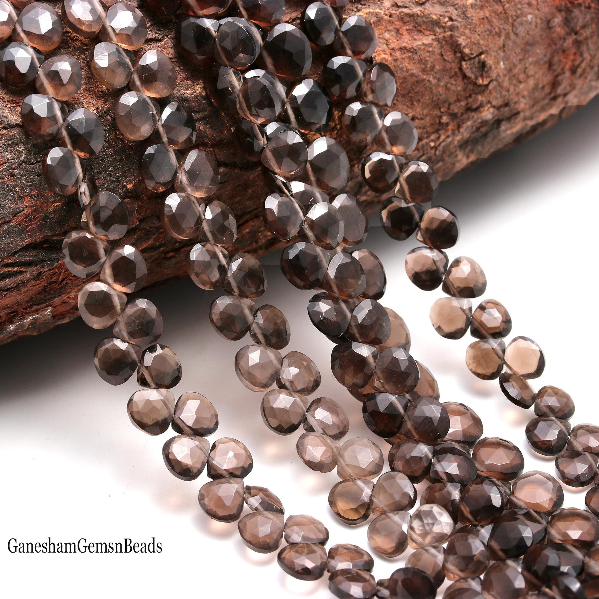 スモーキークォーツファセットハートシェイプブリオレット、5-6mm