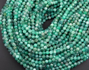 AAA Real Genuine Natural Green Emerald Gemstone Faceted 2 mm 3 mm Round Beads Laser Diamond Cut Gemstone May Birthstone 13&quot; Strand