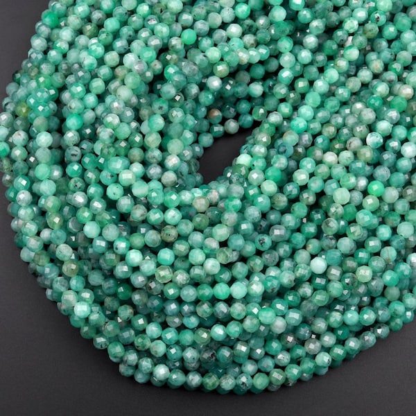 AAA véritable véritable pierre précieuse émeraude verte naturelle à facettes 2 mm 3 mm perles rondes laser diamant coupé pierre précieuse mai pierre de naissance 13" brin