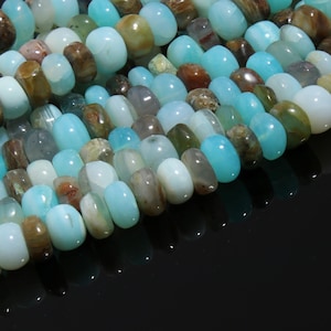 Blå peruanska opal släta rondellpärlor, blå peruanska rondellpärlor, peruanska opal rondellpärlor, blå opalpärlor, mossopal, opalpärlor