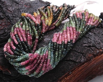 Natural Multicolor Watermelon Tourmaline Micro Faceted 4 mm Rondelle Beads Pink Green Blue Cognac Gemstone Multi Tourmaline Rondelle Beads