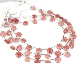 Strawberry Quartz Heart Shape Beads, Natural Strawberry Quartz Faceted Heart Briolettes, Loose Gemstone For Making Jewelry, Wholesale Beads