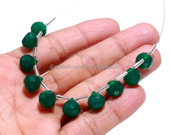 Green Onyx Color Hydro Quartz Faceted Onion Shape Briollete Beads, Handmade Beads, Deep Green Onyx Micro 5 Matched Pairs For Earring Making