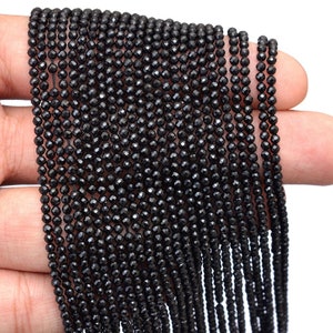 Black Spinel 2 mm Faceted Round Beads, Black Spinel Round Beads, 2 mm Black Spinel Beads, Micro Faceted Round Beads Strand On Wholesale
