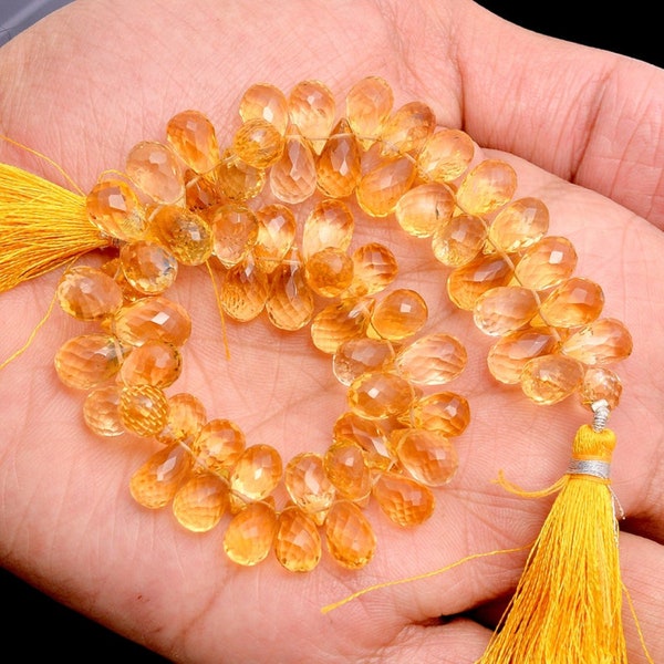 Citrine Faceted Tear Drop Shape Beads | Citrine Faceted Briolette | Natural Citrine Tear Drop Beads | AAA Citrine Side Drill faceted beads