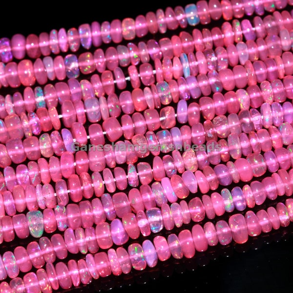 AAA+ Pink Ethiopian Opal Smooth Rondelle Beads, Hot Neon Pink Ethiopian Opal Rondelle Beads, Pink Opal Plain Beads For Making Jewelry, Gift