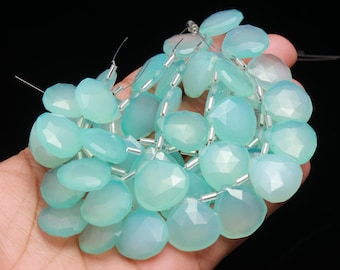 Aqua Chalcedony Heart Shape Beads, 17mm Aqua Chalcedony Heart Briolettes, Chalcedony Faceted Heart Beads, Loose Gemstone For Making Jewelry