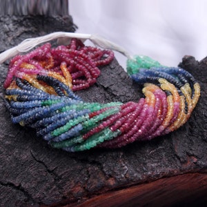 Multi Precious Faceted Rondelle Beads, Multi Precious Rondelle Beads, Rainbow, Multi, Ruby, Emerald, Sapphire Faceted Rondelle Beads Strand