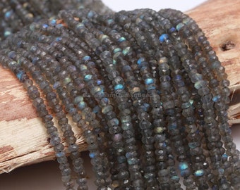 AAA+ Blue Fire Labradorite Rondelle Beads, Labradorite Faceted Rondelle Beads, 3.5-4 mm Labradorite Beads, Natural Labradorite Faceted Beads