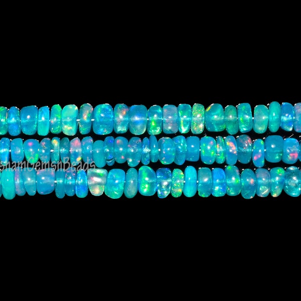 Super Quality Blue Paraiba Opal Smooth Rondelle Bead Welo Opal Bead Ethiopian Opal Rondelle beads Blue Opal Plain Beads Fire Opal Bead