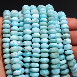 Larimar Smooth Rondelle Beads, Natural Larimar Rondelle Shape Beads ,Natural Dominican Larimar Beads Strand, Blue Larimar Gemstone Beads