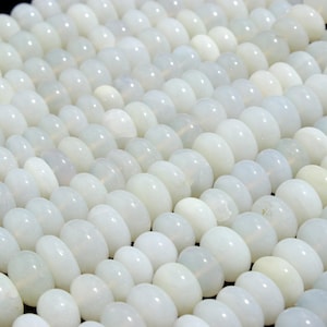 Bellissime perle di pietra preziosa rondelle lisce di opale bianco, perle rondelle di opale, perle briolette semplici di opale bianco da 8-9 mm, perle di opale bianco a filo