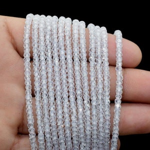White Zircon Faceted Rondelle Beads, 13&quot; Strand, Cubic Zircon Micro Cut Beads, 3 mm, Clear Crystal White Zircon Machine Cut Beads