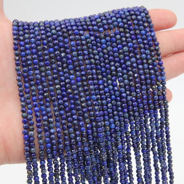 Perles rondes à facettes Lapis Lazuli de 2 mm, perles rondes Lapis bleu, perles Lapis Lazuli 2-2,5 mm, perles de pierres précieuses en vrac Lapis Lazuli naturelles