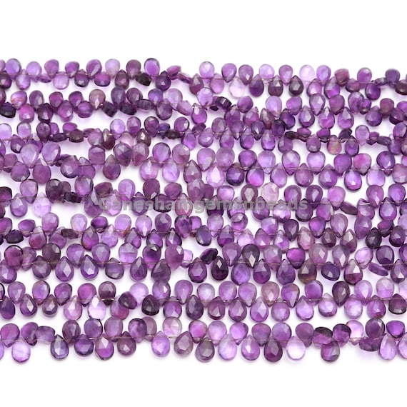 Perles Briolette En Améthyste Naturelle Facettée - Dimensions 10x7 à 12x8 Mm, Brin De 174 Carats