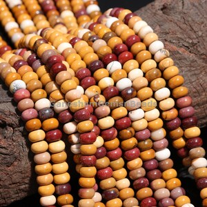 Natural Mookaite Jasper Smooth Rondelle Gemstone Beads, Willpower & Dedication Beads, 8 mm Jasper Beads for Making Jewelry - MARCH BIRTHSTONE