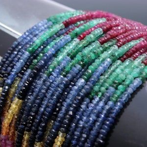 Multi Precious Faceted Rondelle Beads, Multi Precious Rondelle Beads, Rainbow, Multi, Ruby, Emerald, Sapphire Faceted Rondelle Beads Strand