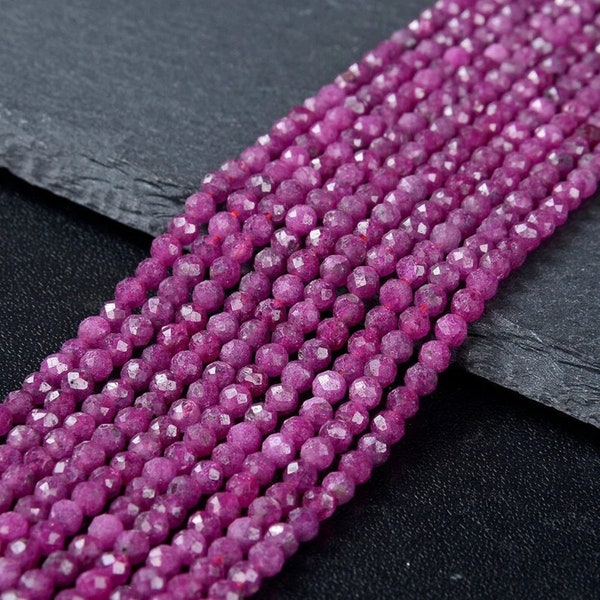 Ruby Faceted Round Beads, Ruby 2-2.5mm Beads, Natural Ruby Round Beads, 2mm Ruby Beads, Ruby Precious Loose Gemstone Beads For Jewelry