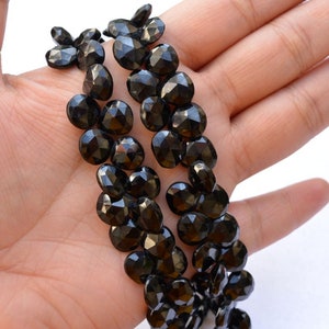 Cuentas de corazón de espinela negra, Briolette de espinela negra facetada en forma de corazón, Cuentas de espinela negra facetadas, Cuentas de espinela negra facetadas en forma de corazón