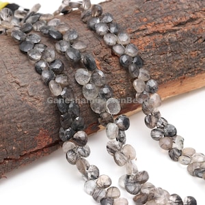 Black Rutile Faceted Heart Shape Beads, Natural Black Rutile Heart Briolettes, Black Rutile Heart Beads, Loose Gemstone For Making Jewelry