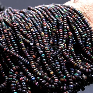 SPECIAL OFFER!! Black Ethiopian Opal Smooth Rondelle Beads, 3-6 mm Black Opal Beads, Welo Fire Opal Beads, Multi Fire Opal, Opal Gemstone