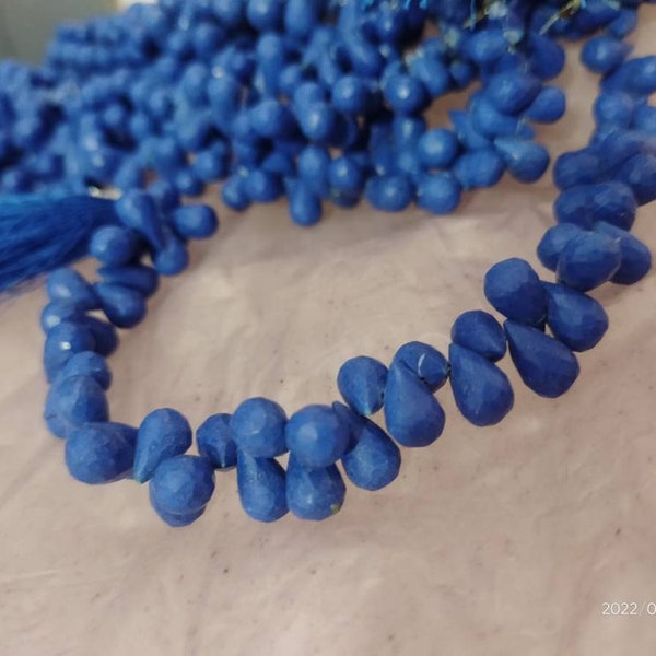 Lapis teardrop, full strand lapis hydro beads, lapis faceted teardrop briolettes, synthetic lapis beads,faceted lapis beads strand