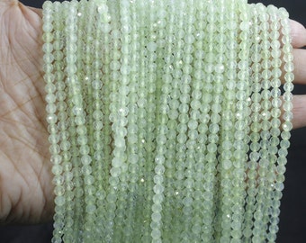 Prehnite Faceted Round Beads, Natural Prehnite 2mm 3mm 4mm Round Beads, Prehnite Beads, Loose Gemstone Beads For Making Jewelry Design