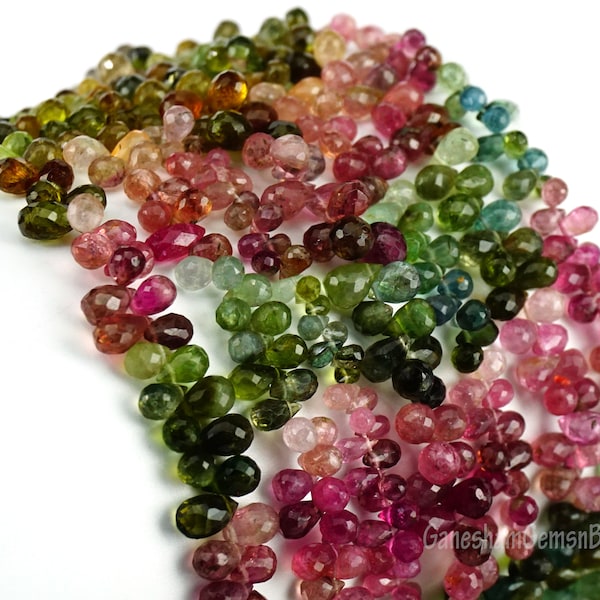 Multi Tourmaline Faceted Drops Shape Beads 4x6-5 x 7 mm AAA+ Tourmaline Briolette Tourmaline Drops beads Tourmaline Side Cut Drop Wholesale