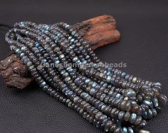 Natural Labradorite Smooth Rondelle Beads, 6-8 mm Blue Flashy Labradorite Gemstone Beads 15" Strand AAA Handmade Beads for Making Jewelry