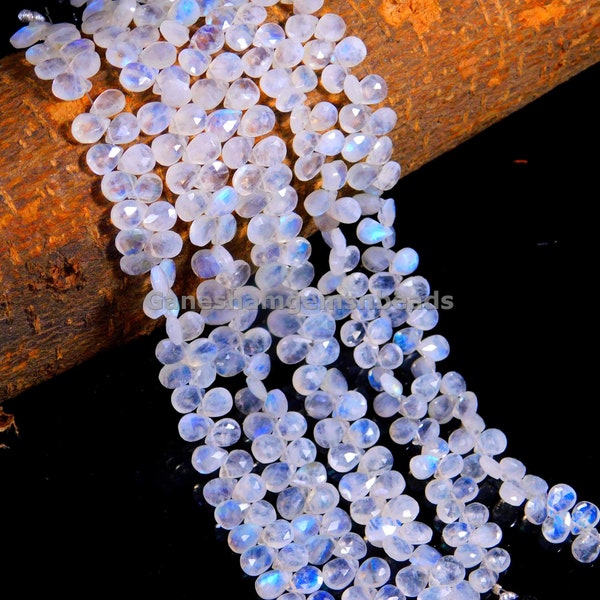 Natural Rainbow Moonstone Faceted Pear Shape Gemstone Beads, Teardrop Beads, 4x6-5 x 7 mm Briolettes Beads For Making Jewelry, Craft & Gift