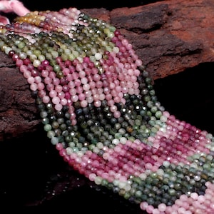 Cuentas redondas facetadas de turmalina múltiple de 2 mm, turmalina sandía, piedra preciosa suelta para hacer joyas.