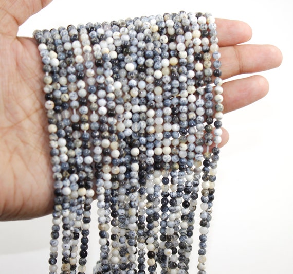 Dendrite Opal Smooth Round Beads, Natural Dendrite Opal Round Beads, Dendrite Opal 4 mm Round Beads, Black & White Beads Smooth Opal Beads
