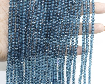 London Topaz Faceted Round Beads, Natural London Blue Topaz 3-3.5 mm Faceted Round Beads, AAA London B.T Faceted Round Beads