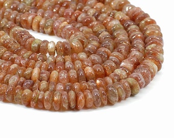 Natural Sunstone Smooth Rondelle Beads Plain Rondelle Beads 13 inches Beads Strand  Orange Rondelle Beads