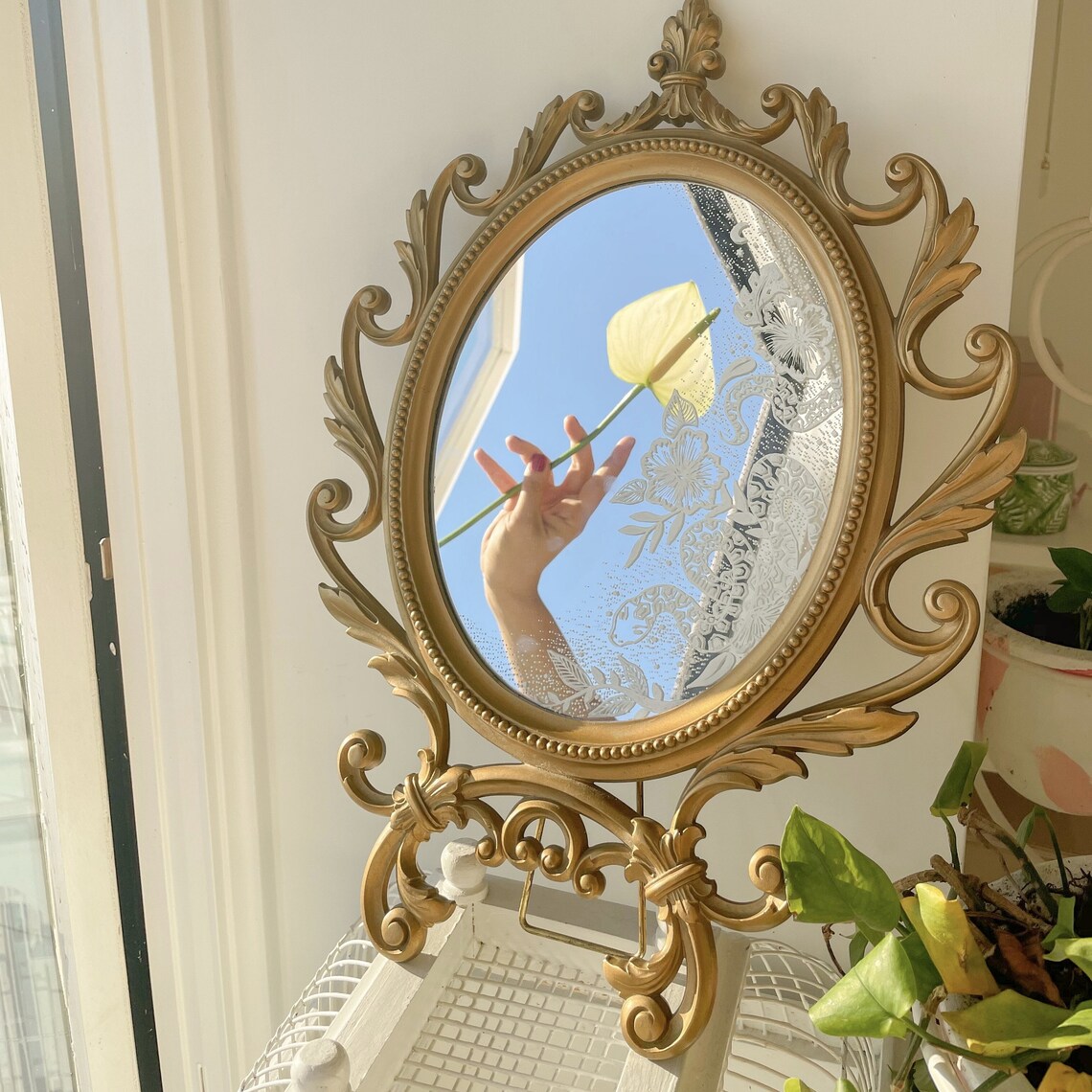 Vintage Gold Handpainted Snake Mirror Etsy