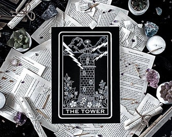 The Tower Tarot Card (A4+A5) | Tarot card | Art print | Tarot Prints | Prints | Celestial Prints | Gothic Prints | Witchy Prints