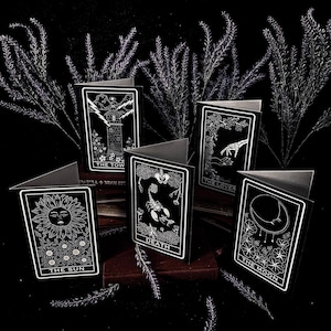 Tarot Greeting's Cards - Black - Individual and Packs | Tarot Cards | Art Cards | Tarot Cards | Celestial Cards | Gothic Cards | Witchy Card